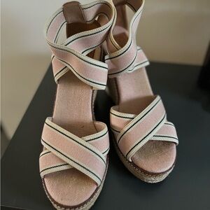 Tory Burch Pink and Cream Wedge Sandals